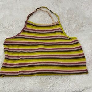 RVCA Striped Halter Crop Top - Pink, Yellow, Brown
